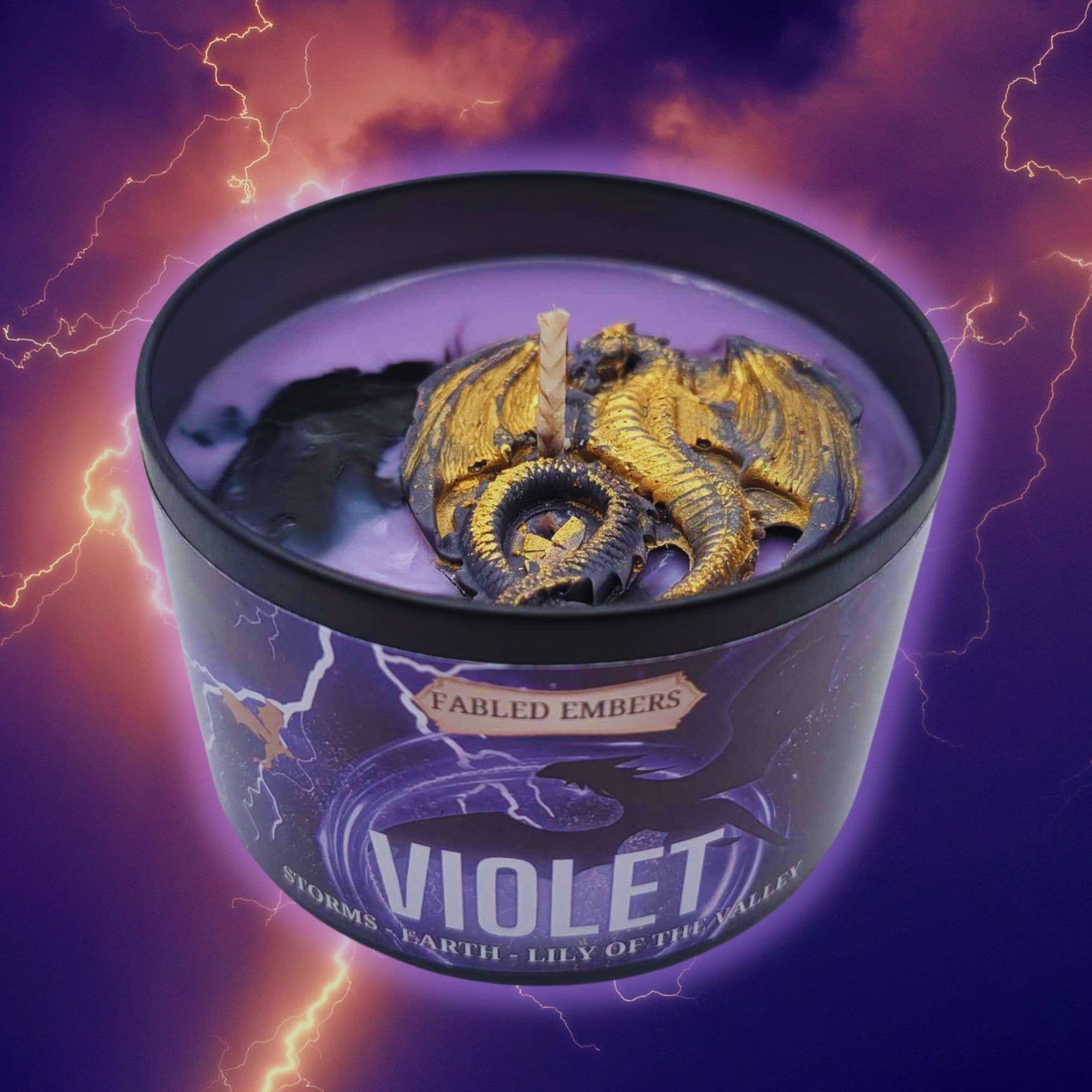 8 ounce VIOLET Candle in BLACK TIN | Book Lovers | dragons